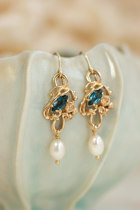 Custom Design ~ London Blue Topaz & Pearl Under the Sea Earring & Pendant Set