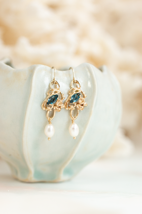 Custom Design ~ London Blue Topaz & Pearl Under the Sea Earring & Pendant Set