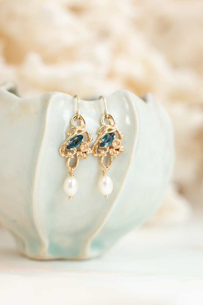 Custom Design ~ London Blue Topaz & Pearl Under the Sea Earring & Pendant Set