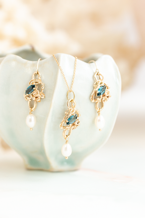 Custom Design ~ London Blue Topaz & Pearl Under the Sea Earring & Pendant Set