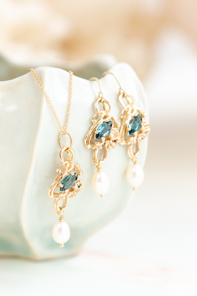 Custom Design ~ London Blue Topaz & Pearl Under the Sea Earring & Pendant Set