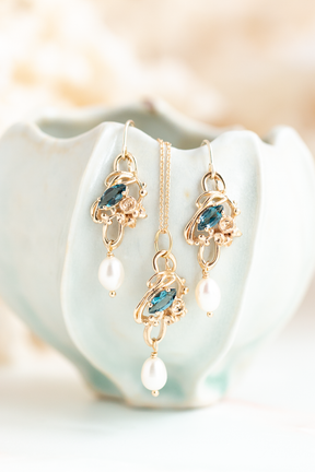 Custom Design ~ London Blue Topaz & Pearl Under the Sea Earring & Pendant Set