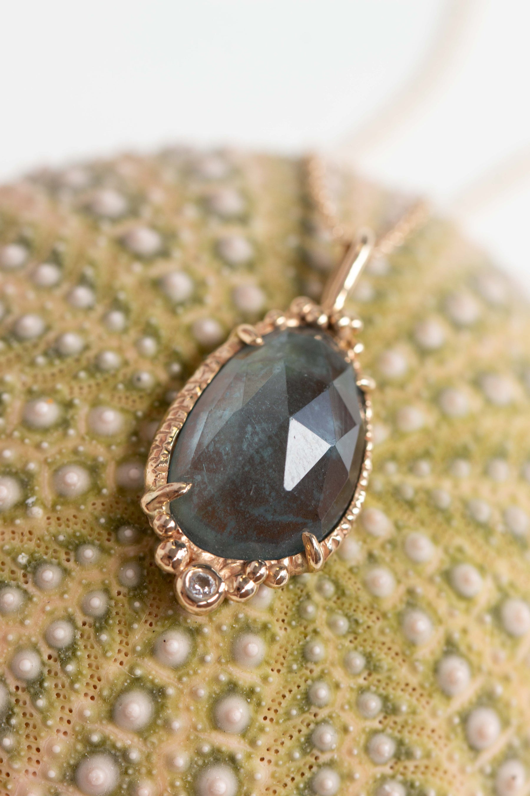 Custom Design ~ Moss Aquamarine Caviar Pendant with Diamond Accent