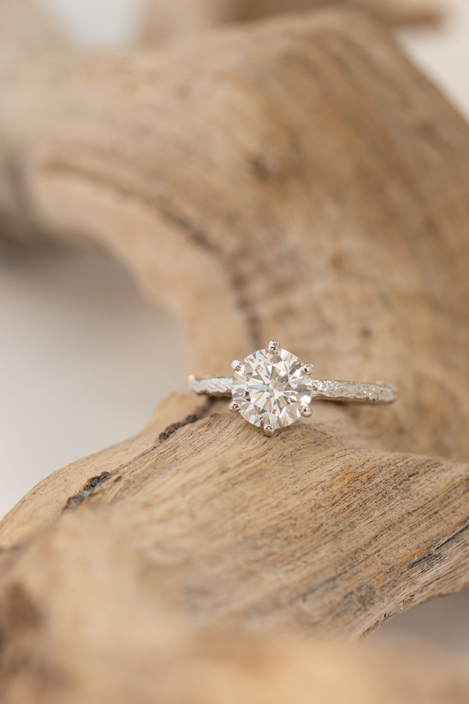 Custom Design ~ Bermuda Cedar Twig 6-Prong Solitaire Engagement Ring & Double Wedding Bands