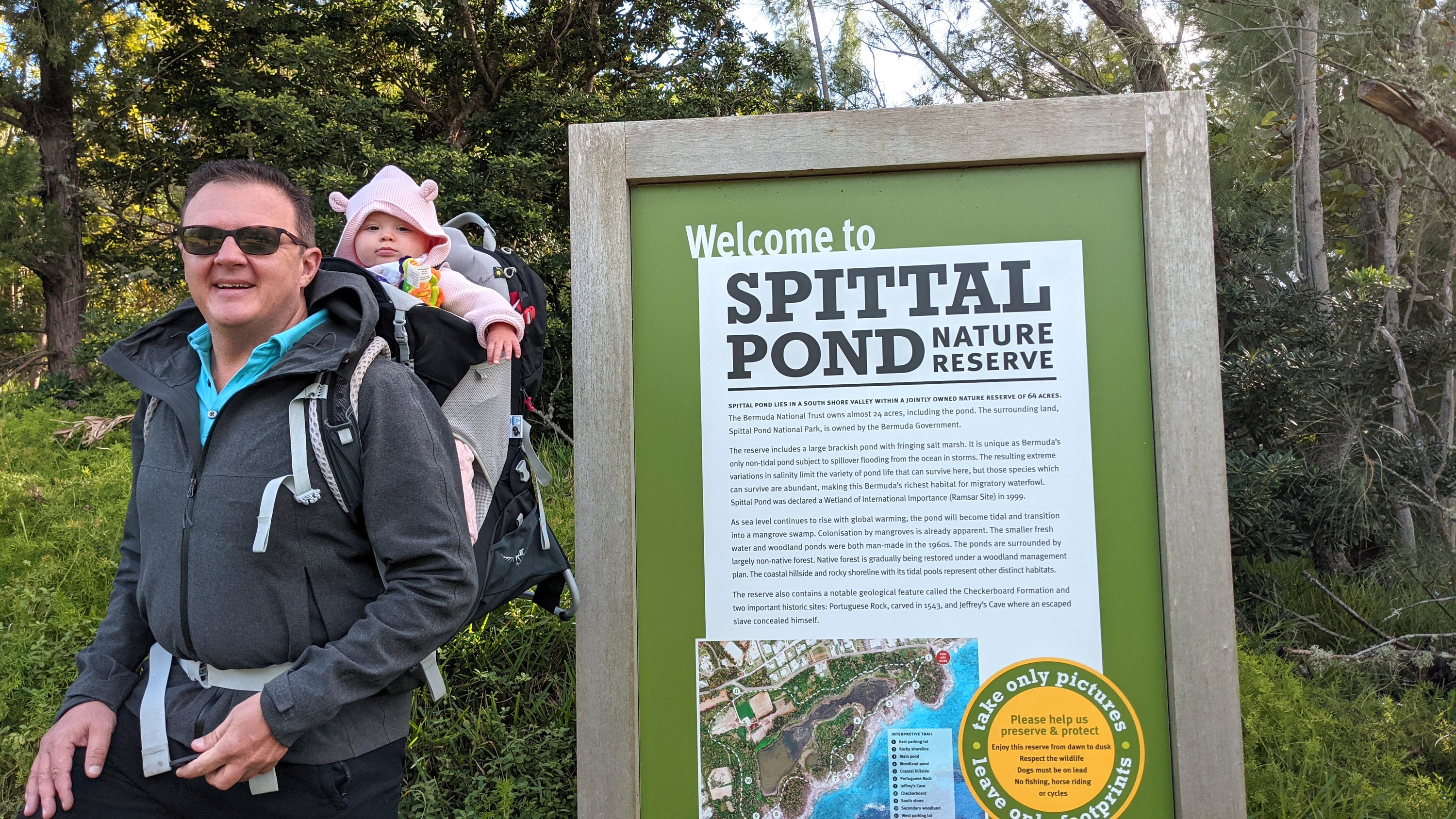 Alexandra Mosher's husband and daughter hike Spittal Pond Nature Reserve