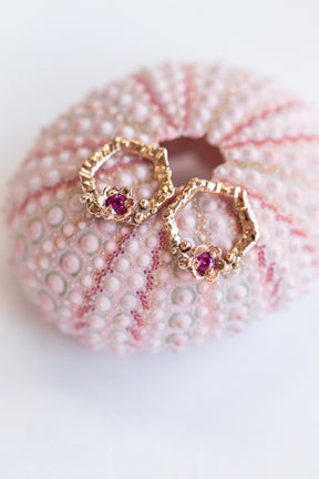 Custom Design ~ Ruby Barnacle Hexagon Earrings